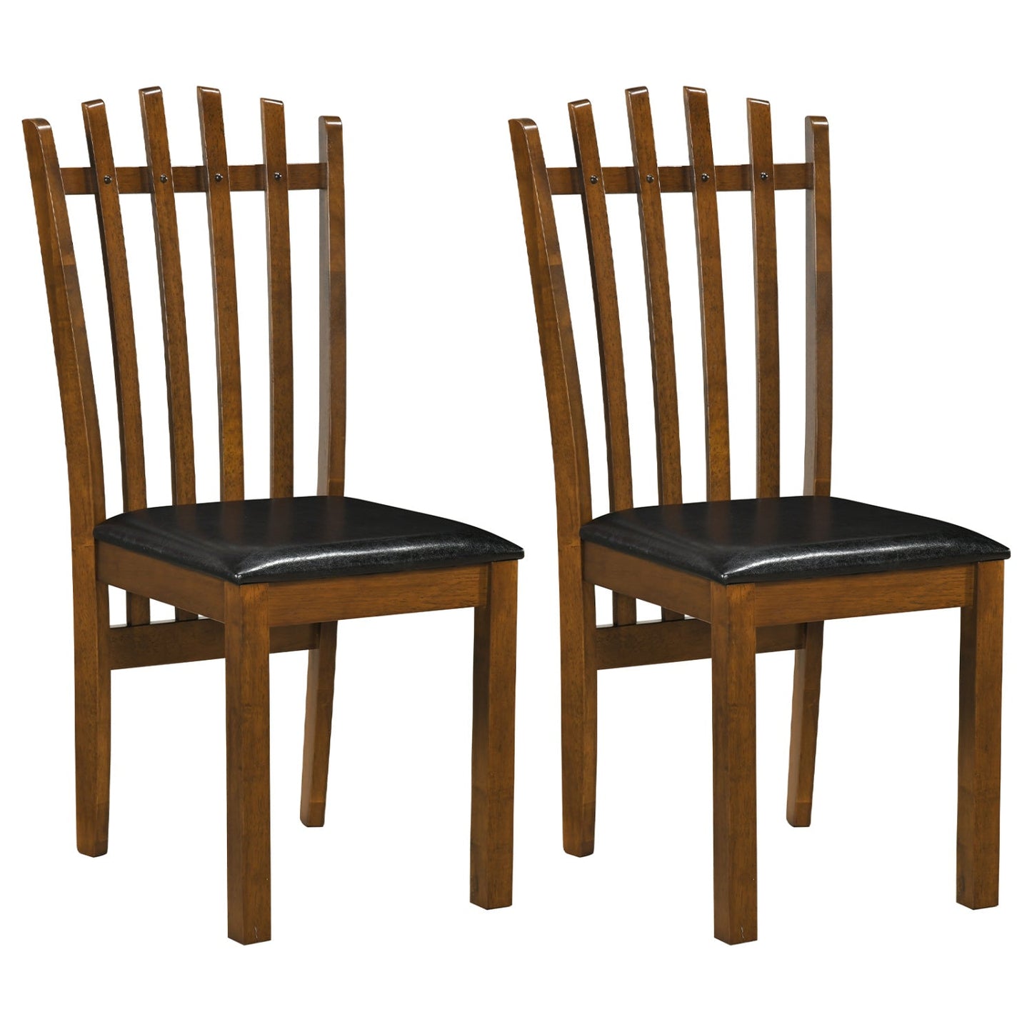 Dining chairs set of 2 with spindle back and black PU leather seats in warm brown wood finish on Tampa Home & Garden Store