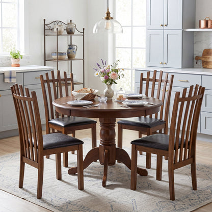 Dining chairs set of 4 with spindle backs and dark wood frames, black PU leather seats on Tampa Home & Garden Store