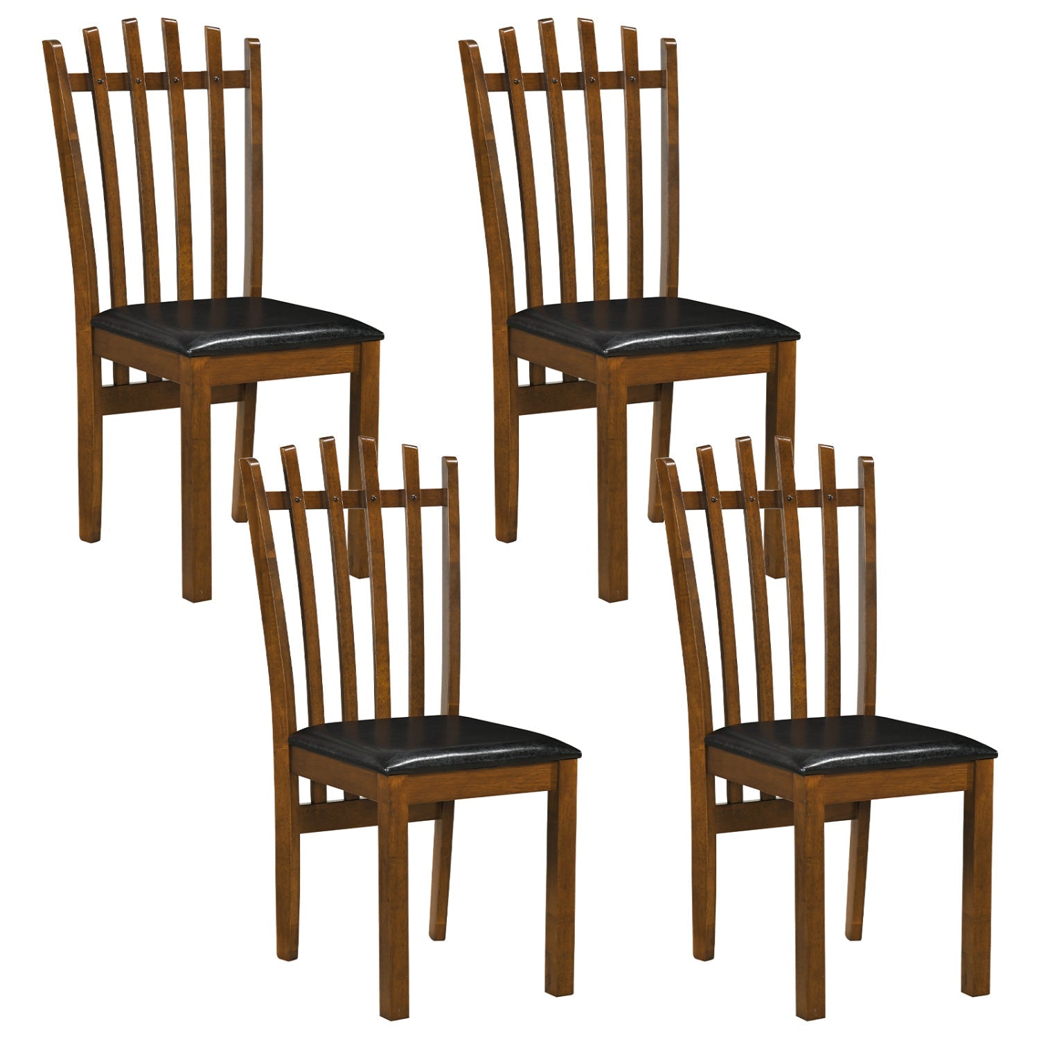Dining chairs set of 4 with spindle back and black PU leather seats in brown wood DirectDeals on Tampa Home & Garden Store