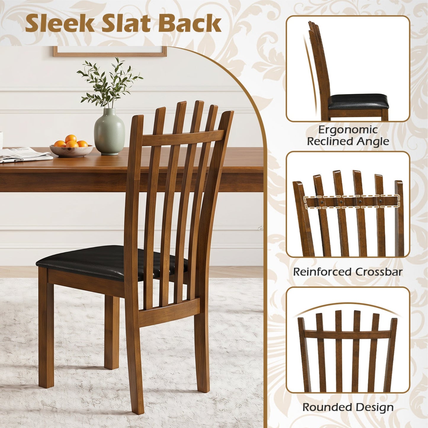 Dining Chairs Set of 4 with spindle back and black PU leather seats by DirectDeals on Tampa Home & Garden Store