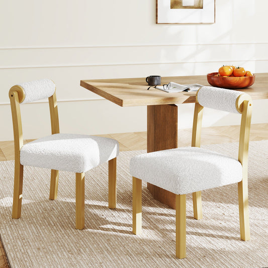 Silla de comedor de madera con estructura de caucho y respaldo cilíndrico, juego de 2 - Blanco