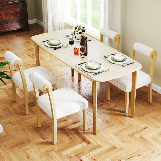 Silla de comedor de madera con estructura de caucho y respaldo cilíndrico, juego de 2 - Blanco