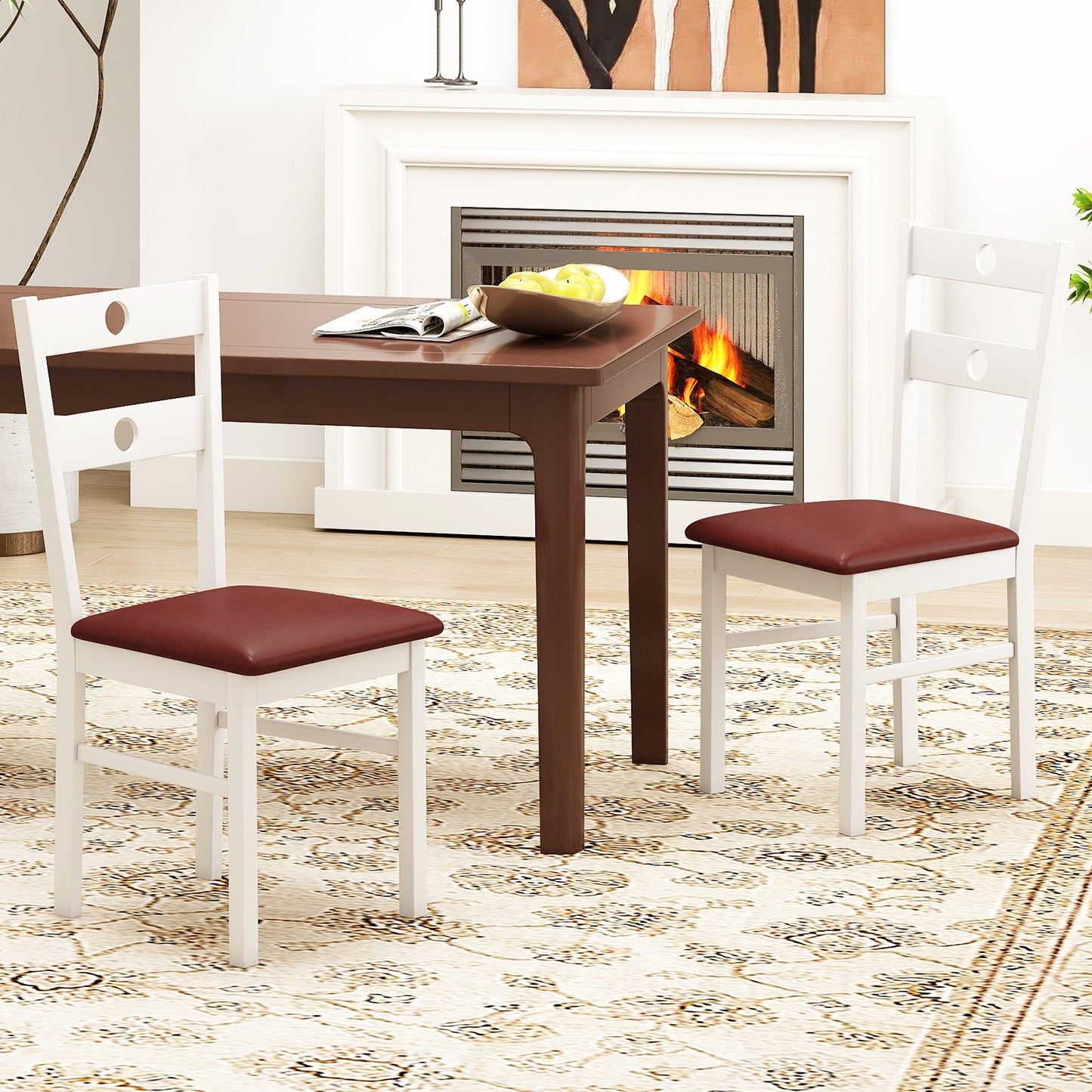 Wooden Dining Chairs Set of 2 Armless Kitchen Chairs with Hollowed Backrest