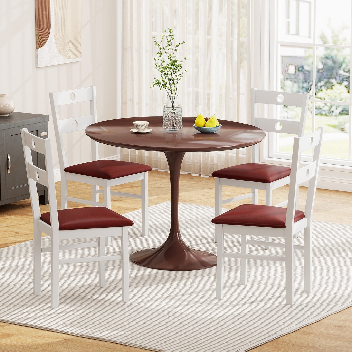 Wooden Dining Chairs Set of 4 Armless Kitchen Chairs with Hollowed Backrest