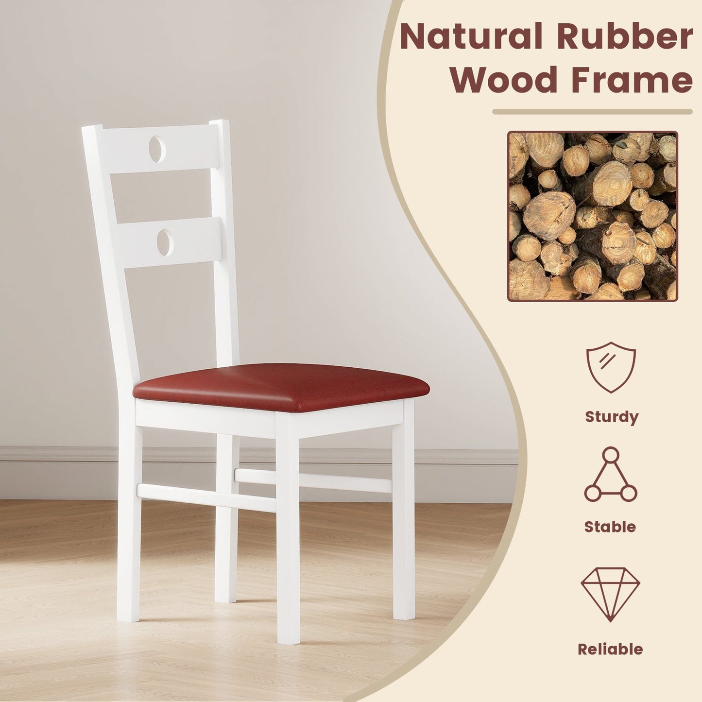 Wooden Dining Chairs Set of 4 Armless Kitchen Chairs with Hollowed Backrest