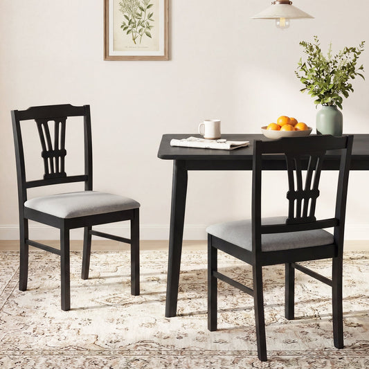 Wooden Dining Chairs Set of 2 Upholstered Kitchen Chairs with Solid Rubber Wood Frame