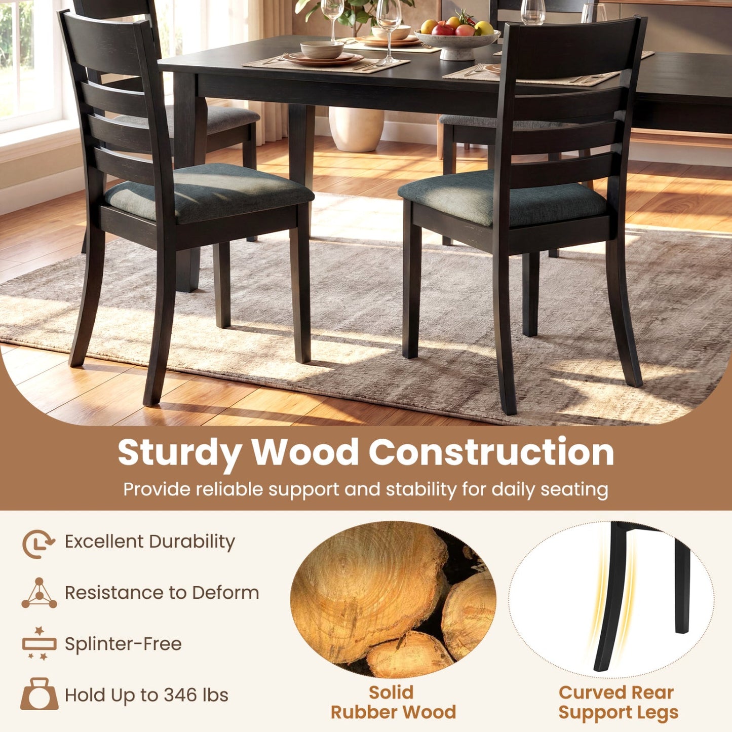 Wooden Dining Chairs Set of 4 Upholstered Kitchen