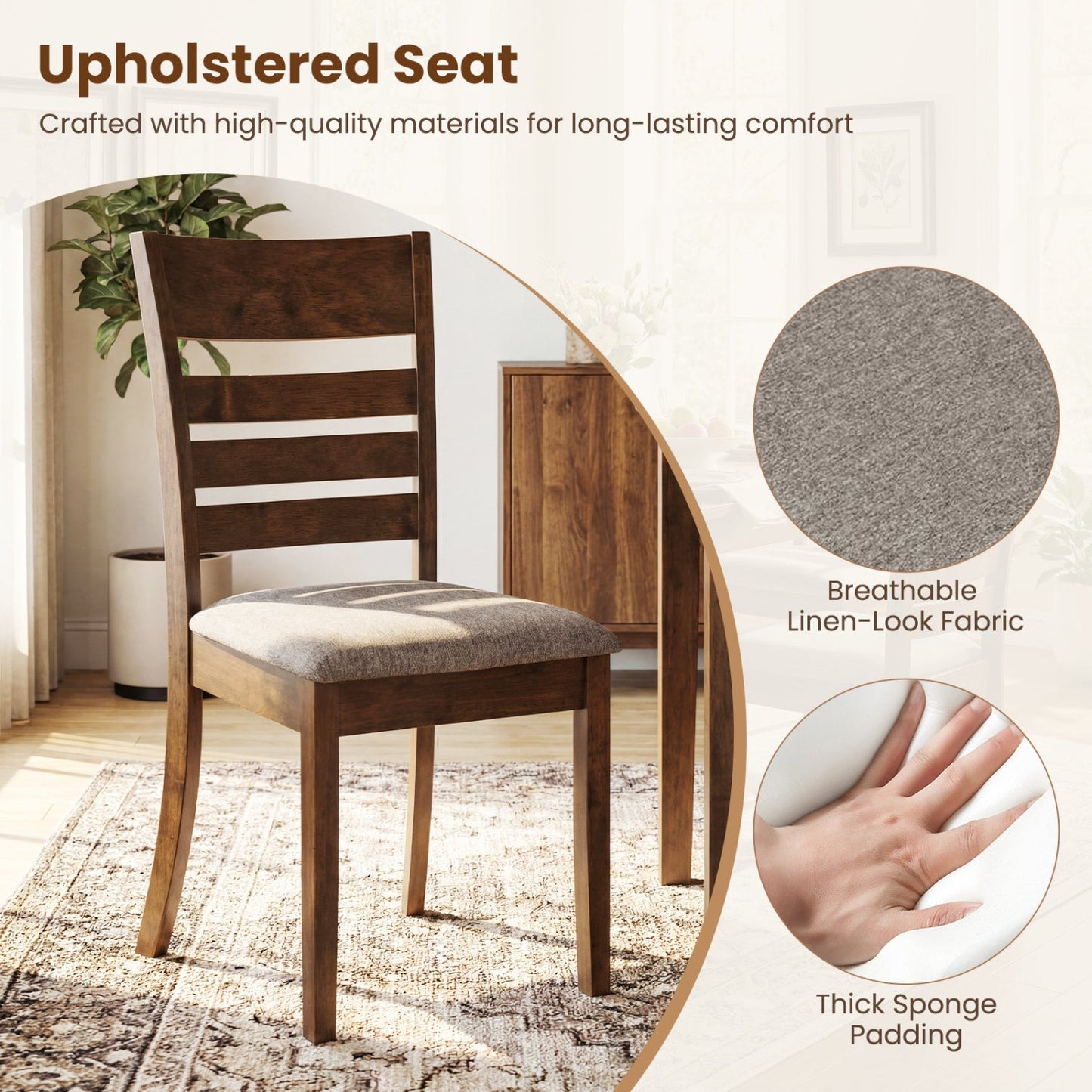 Wooden Dining Chairs Set of 4 Upholstered Kitchen