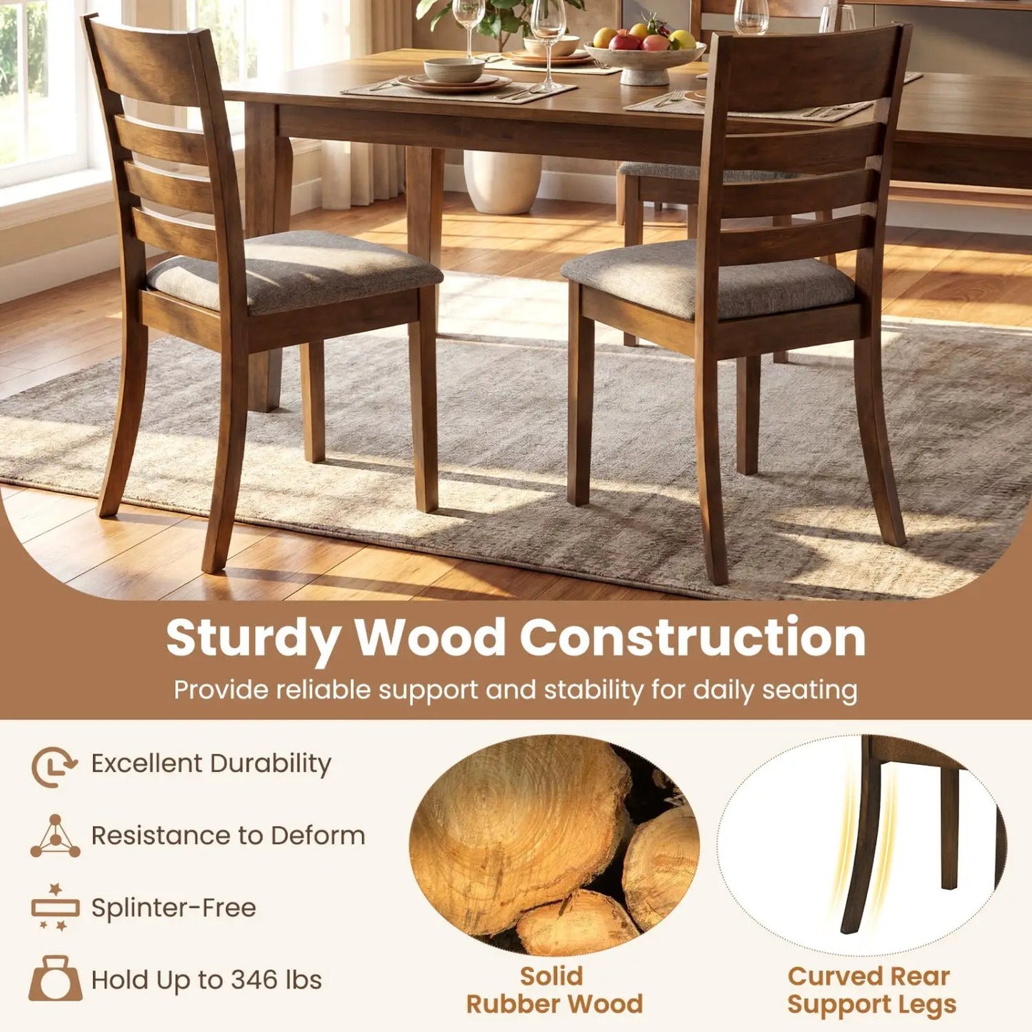 Wooden Dining Chairs Set of 4 Upholstered Kitchen