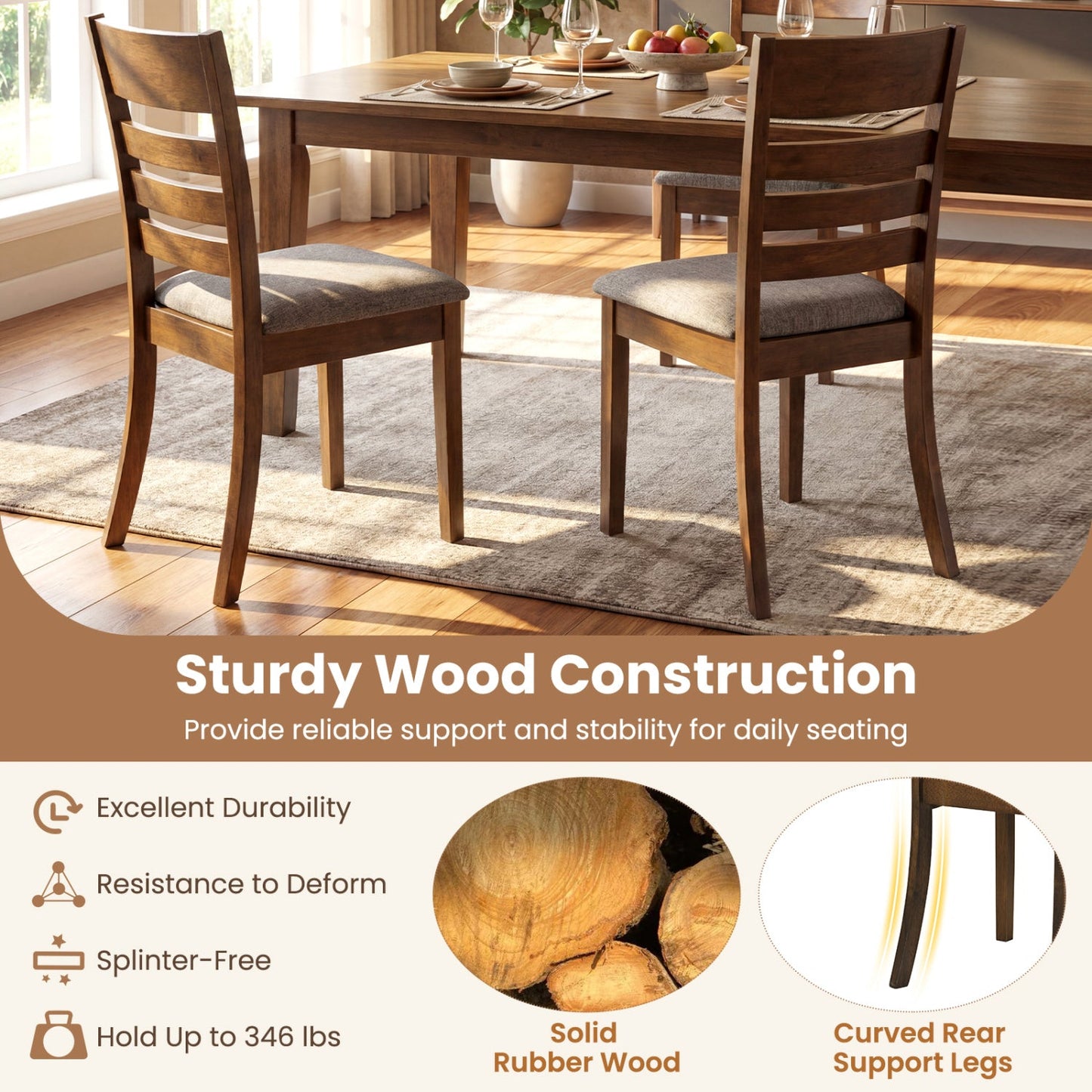 Wooden Dining Chairs Set 2 Upholstered Kitchen