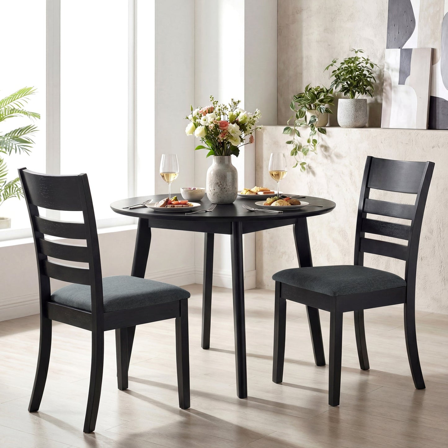 Wooden Dining Chairs Set 2 Upholstered Kitchen