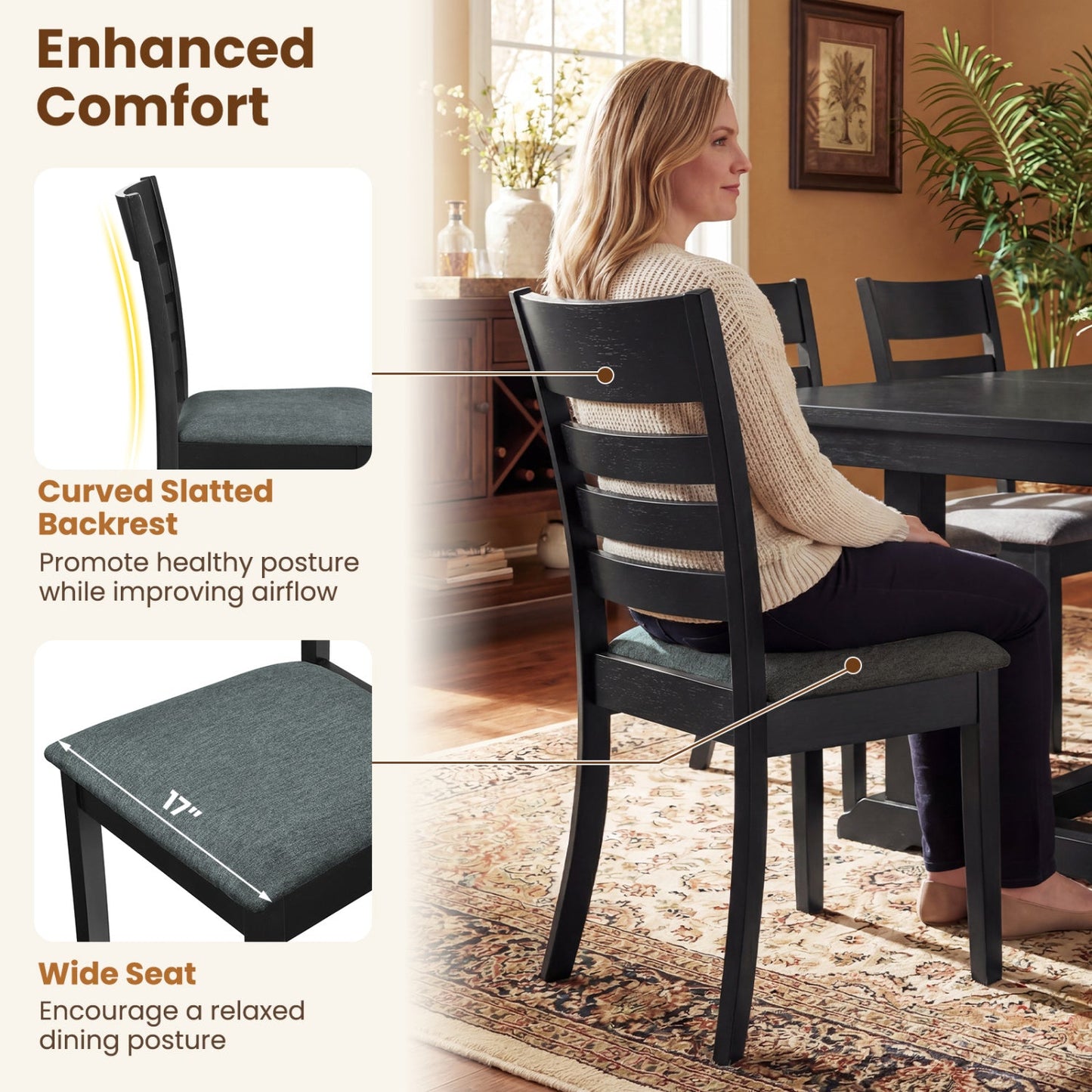 Wooden Dining Chairs Set 2 Upholstered Kitchen