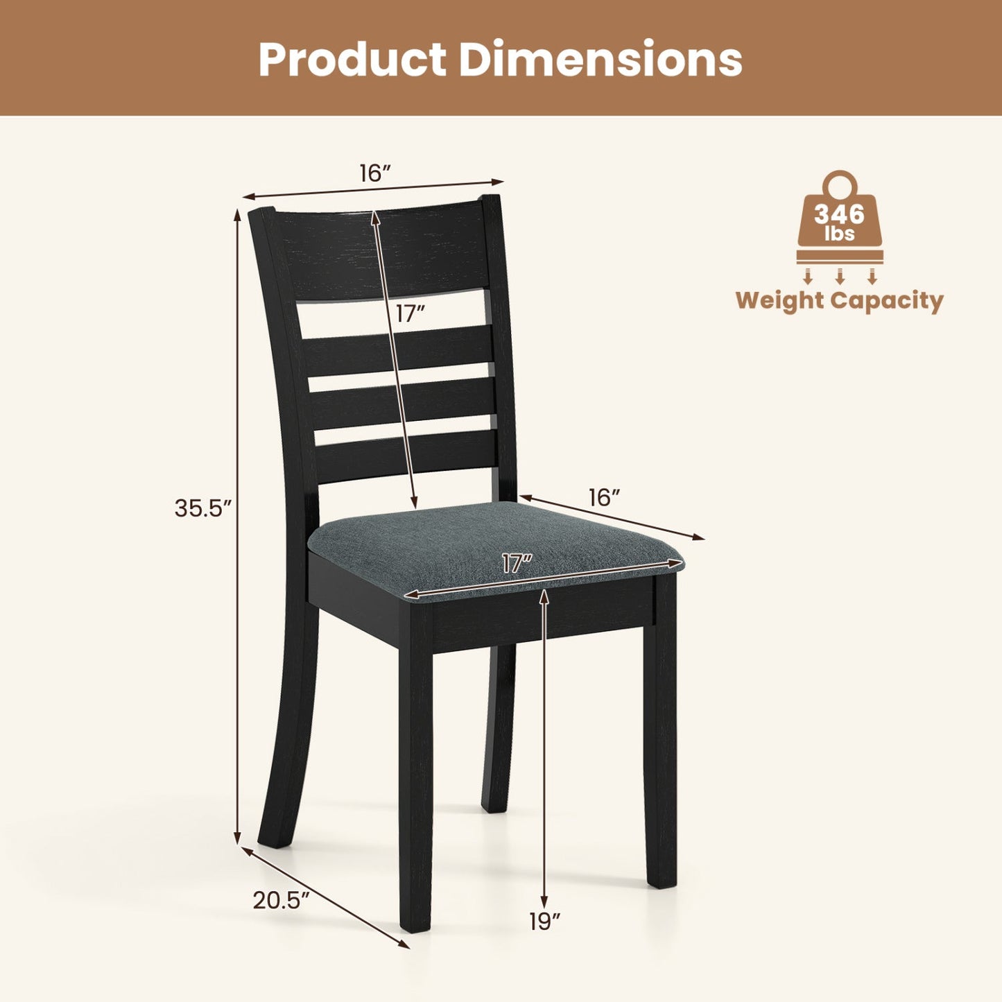 Wooden Dining Chairs Set 2 Upholstered Kitchen