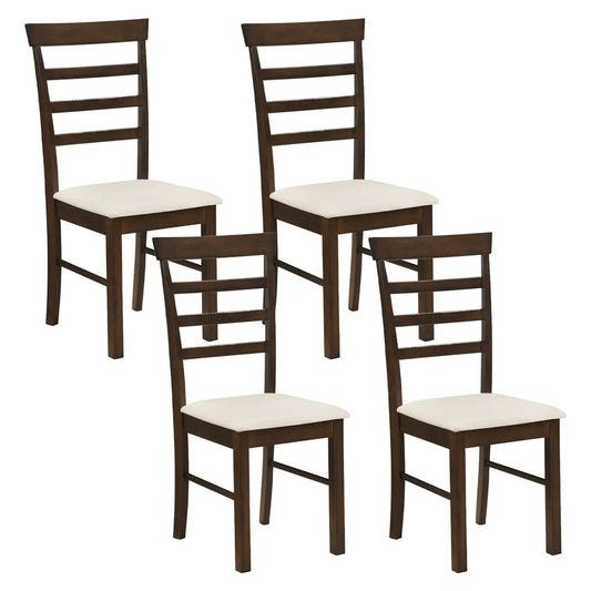 DirectDeals dark brown wooden dining chairs set of 4 with beige fabric cushions, ladder back on Tampa Home & Garden Store