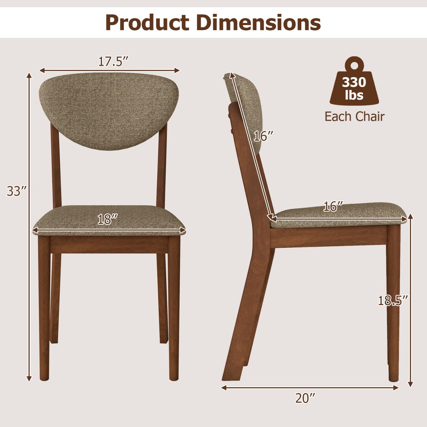 Dining Chairs set of 4 by DirectDeals with padded seats and backrests, brown wood frame on Tampa Home & Garden Store