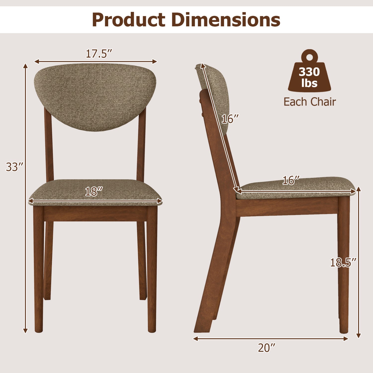Dining Chairs set of 4 by DirectDeals with padded seats and backrests, brown wood frame on Tampa Home & Garden Store