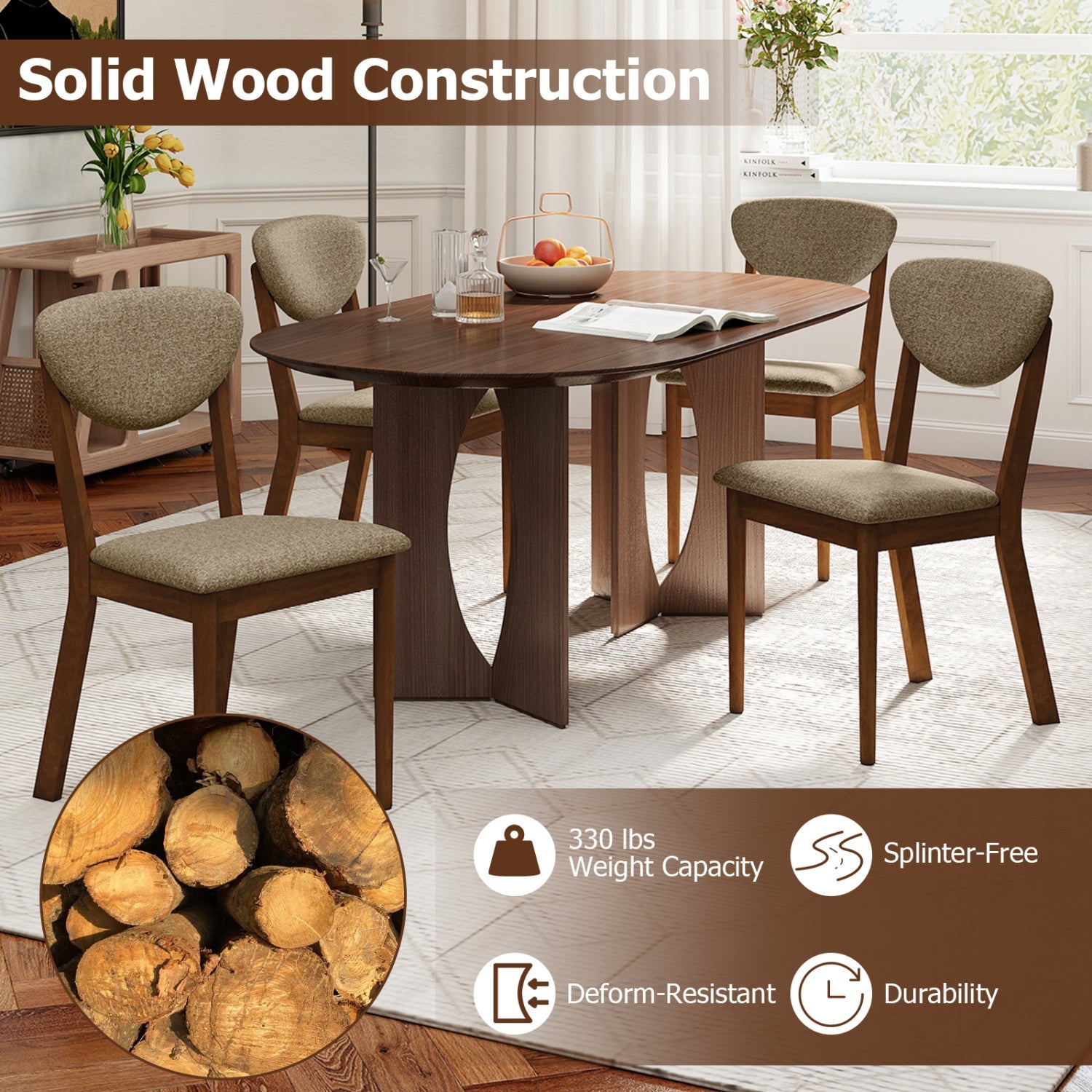 Dining chairs set of 4 with padded beige seats and backrests, DirectDeals wood frames on Tampa Home & Garden Store