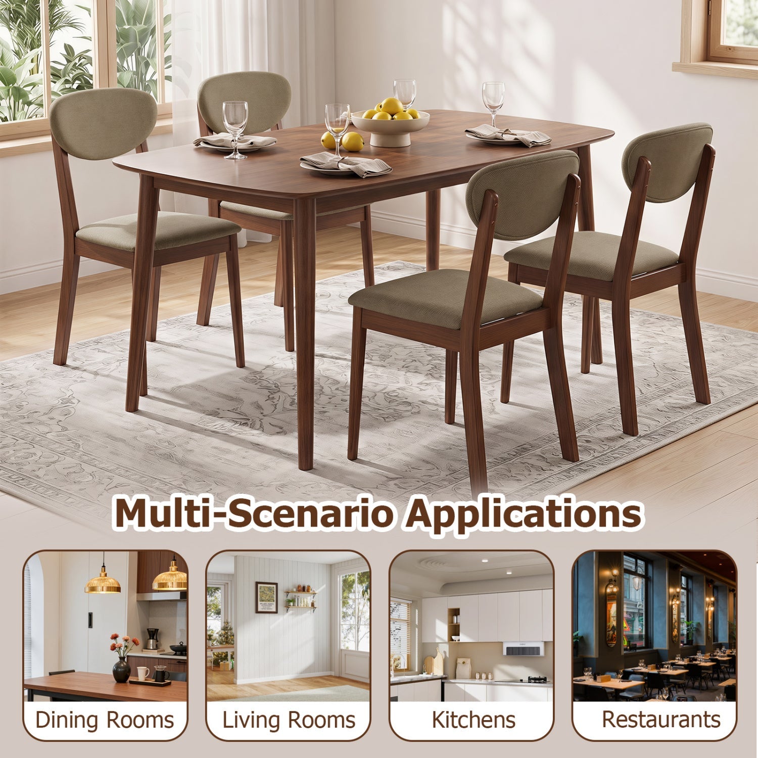 DirectDeals dining chairs set of 4 with padded olive-green seats and backrests walnut frames on Tampa Home & Garden Store