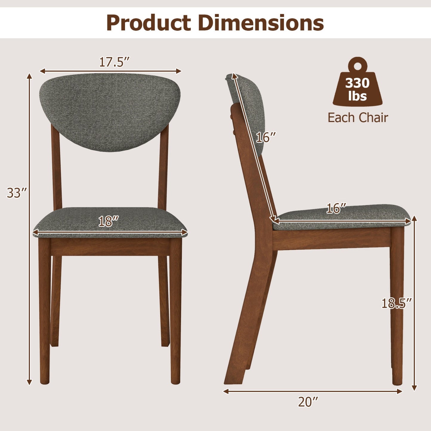 Dining chairs set of 4 with padded gray seats and backs, wood frame DirectDeals on Tampa Home & Garden Store