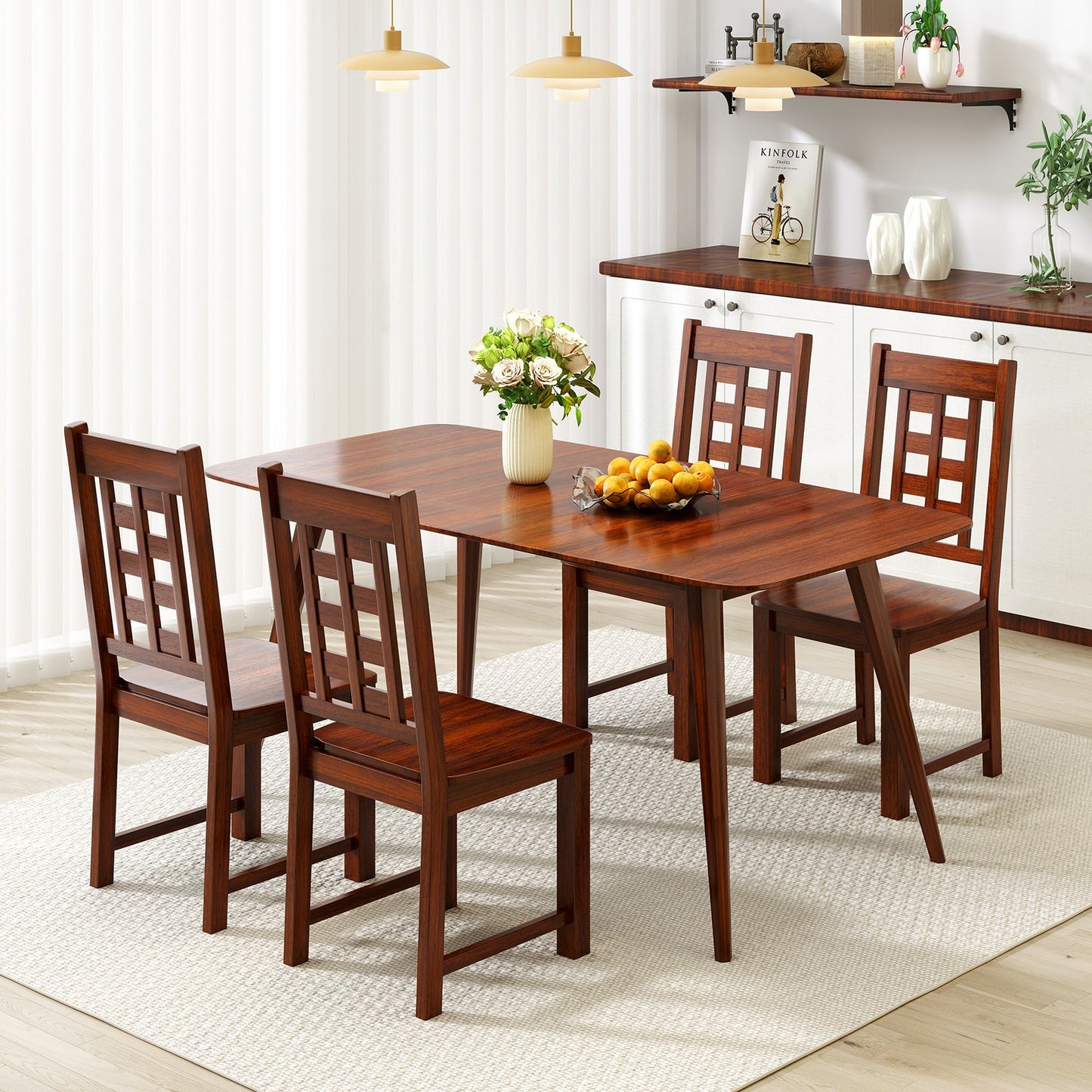 Juego de 2 sillas de comedor de madera, sillas de cocina con estructura de madera maciza de caucho-Nogal