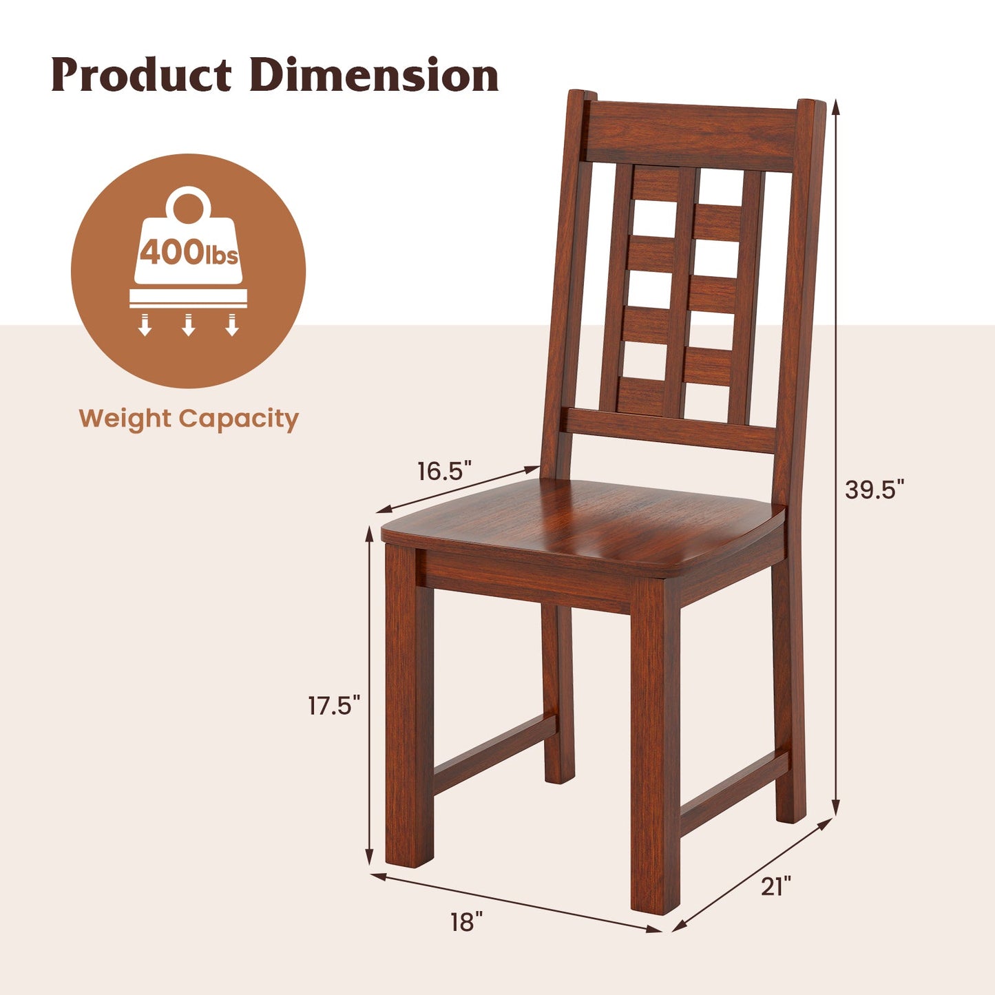 Juego de 2 sillas de comedor de madera, sillas de cocina con estructura de madera maciza de caucho-Nogal
