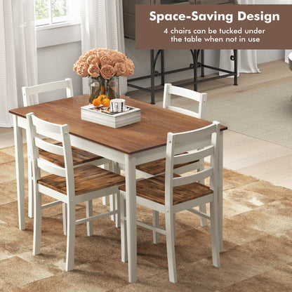 Juego de comedor de madera de 5 piezas con mesa rectangular y 4 sillas - Café