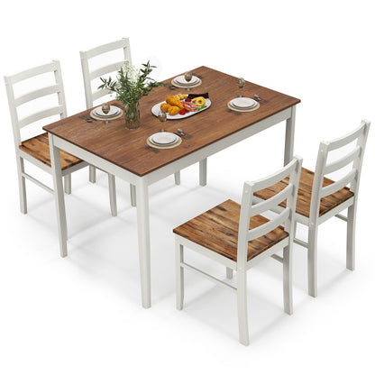 Juego de comedor de madera de 5 piezas con mesa rectangular y 4 sillas - Café
