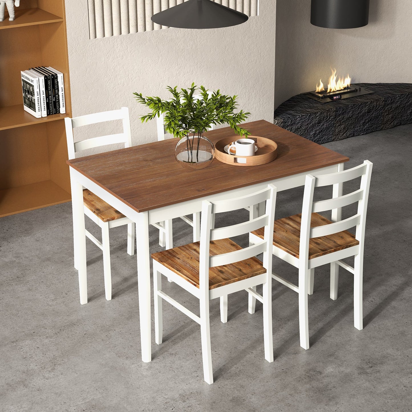 Juego de comedor de madera de 5 piezas con mesa rectangular y 4 sillas - Café