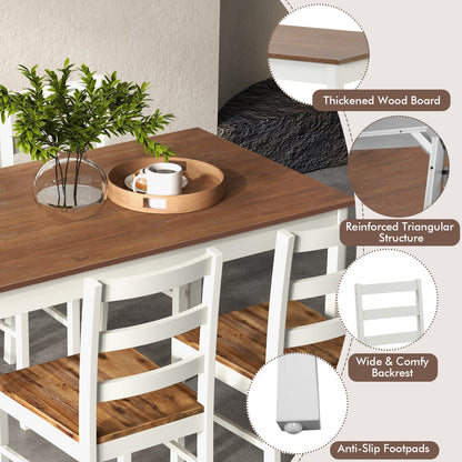 Juego de comedor de madera de 5 piezas con mesa rectangular y 4 sillas - Café