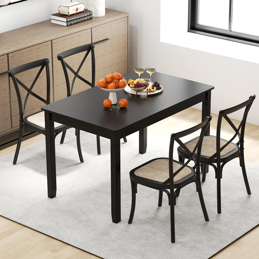 48-Inch Wooden Dining Table for 4 People Rectangular Kitchen Table with Rubber Wood Legs-Black - Tampa Home & Garden Store