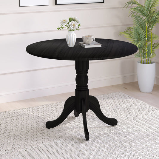 Wooden Dining Table with Round Tabletop and Curved Trestle Legs-Black - Tampa Home & Garden Store