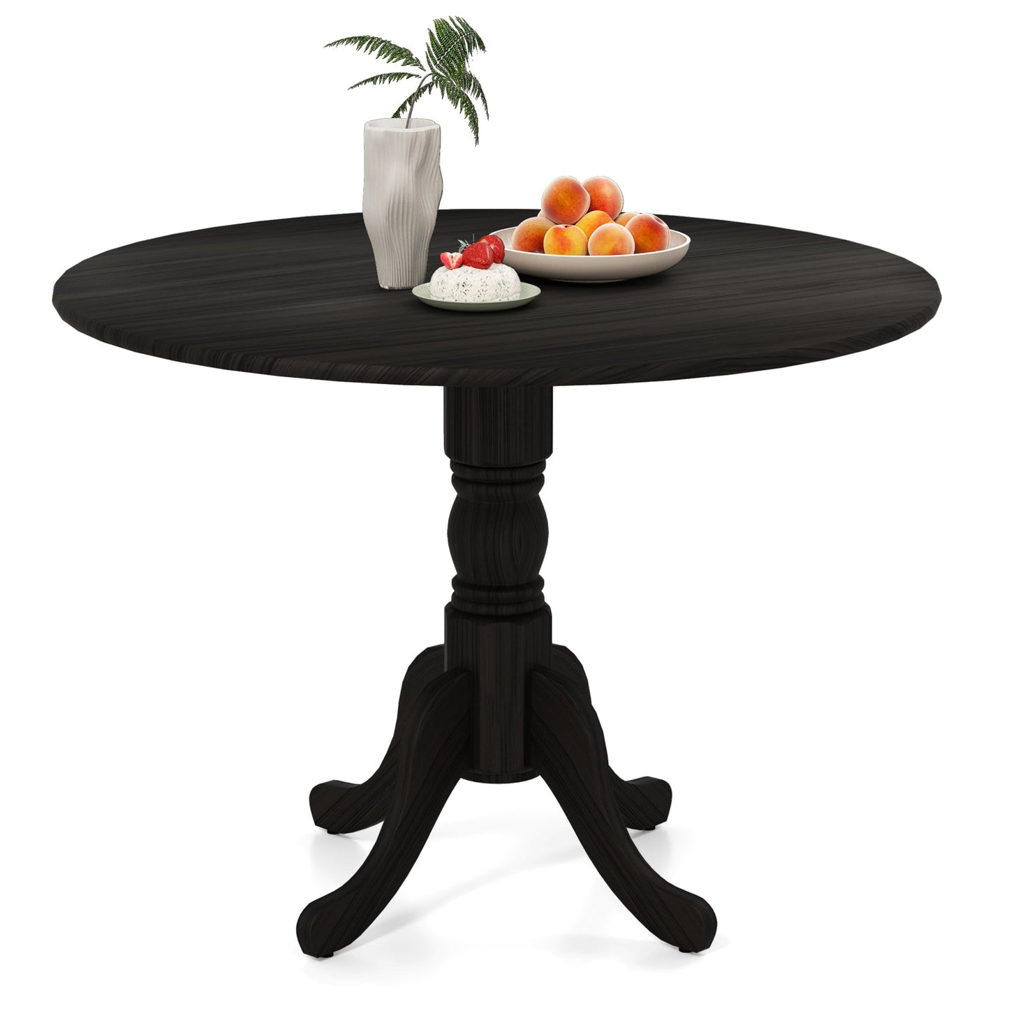 Wooden Dining Table with Round Tabletop and Curved Trestle Legs-Black