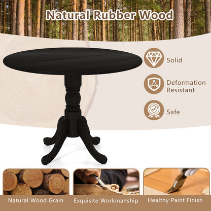 Wooden Dining Table with Round Tabletop and Curved Trestle Legs-Black