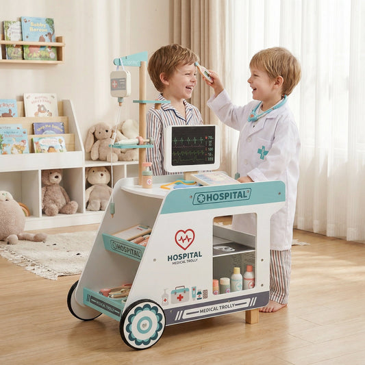 Wooden Doctor Playset for Kids Pretend Play Doctor Kit with Cart Gift for Toddlers Boys Girls Aged 3+ - Tampa Home & Garden Store