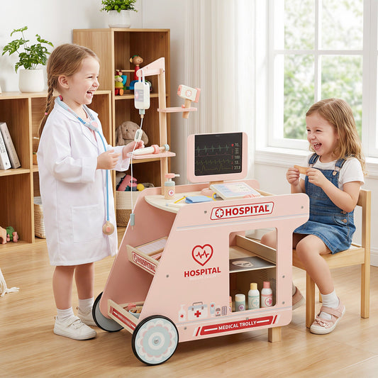 Wooden Doctor Playset for Kids Pretend Play Doctor Kit with Cart Gift for Toddlers Boys Girls Aged 3+ - Tampa Home & Garden Store