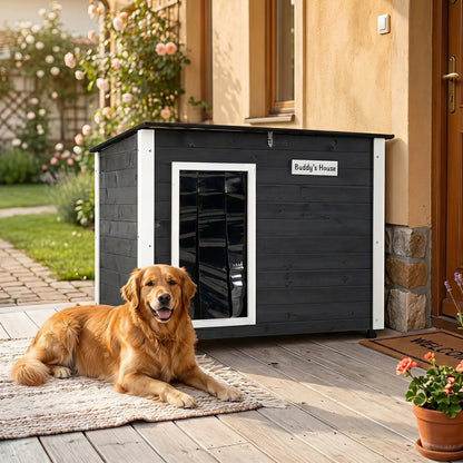Wooden Outdoor Dog House with Openable Roof Large