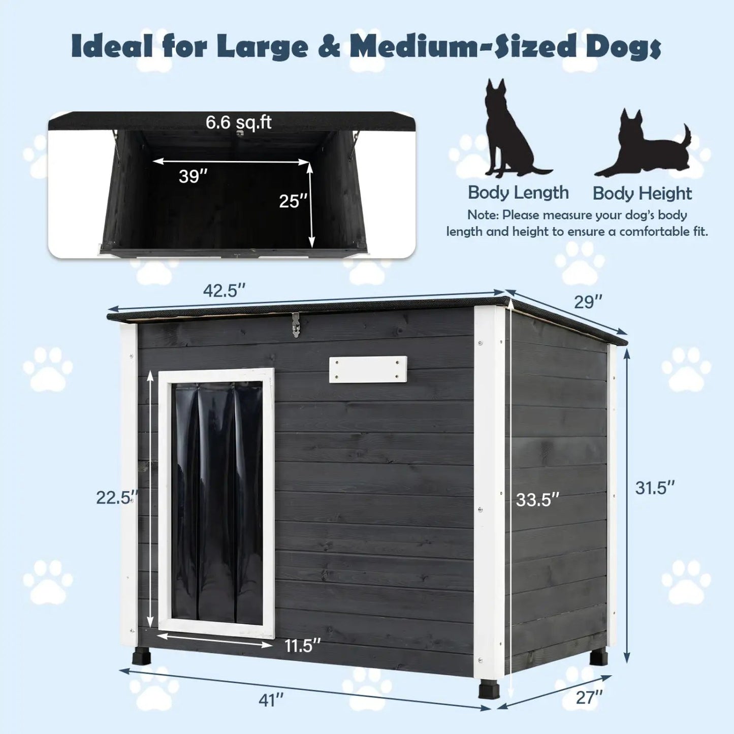 Wooden Outdoor Dog House with Openable Roof Large