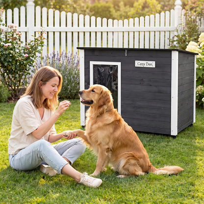 Wooden Outdoor Dog House with Openable Roof Large