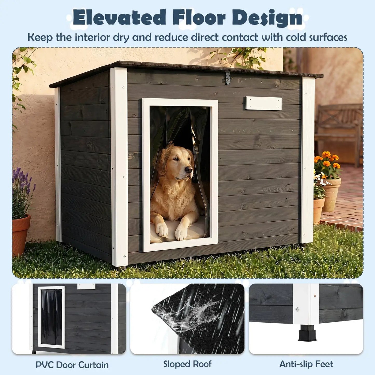 Wooden Outdoor Dog House with Openable Roof Large