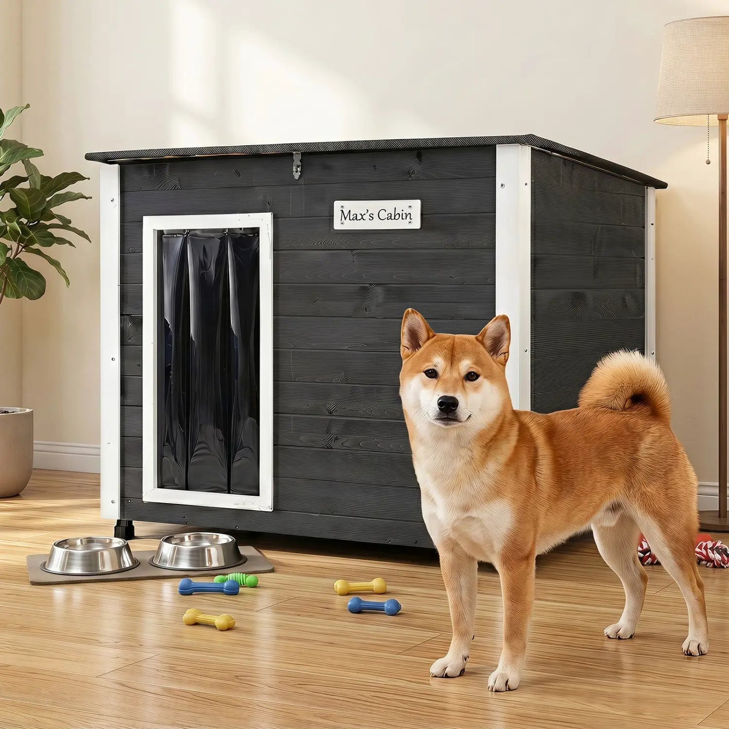 Wooden Outdoor Dog House with Openable Roof Large