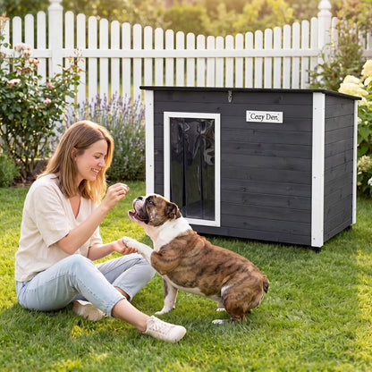 Wooden Outdoor Dog House with Openable Roof Large