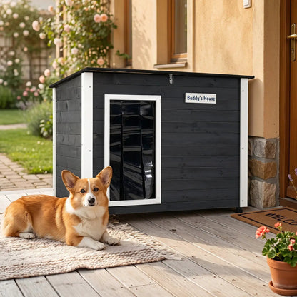 Wooden Outdoor Dog House with Openable Roof Large