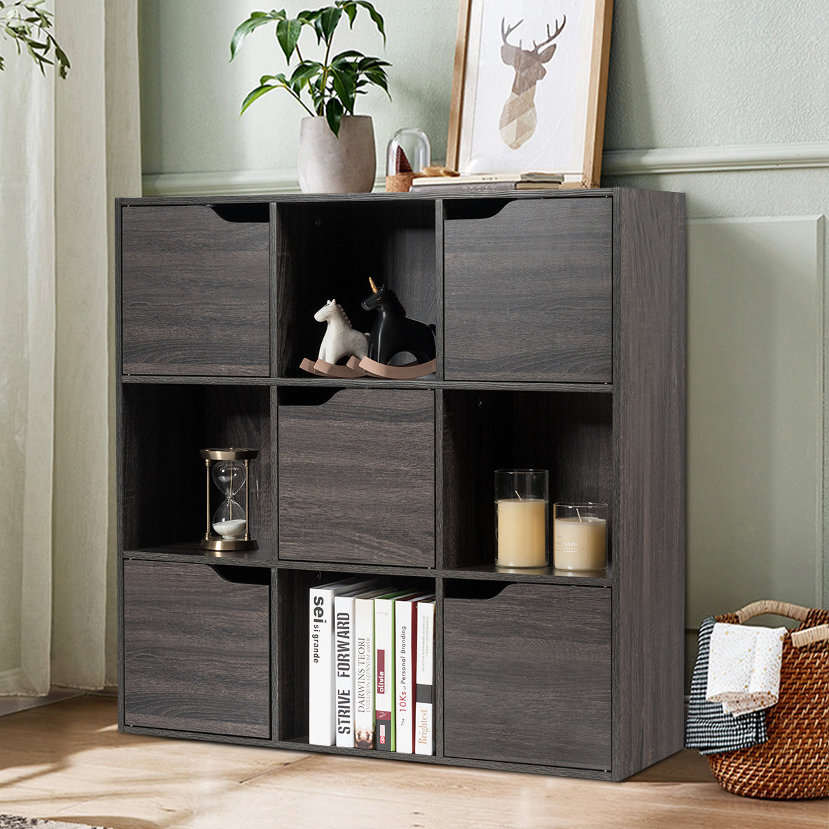 9-Cube Wooden Freestanding Bookcase for Home and Office