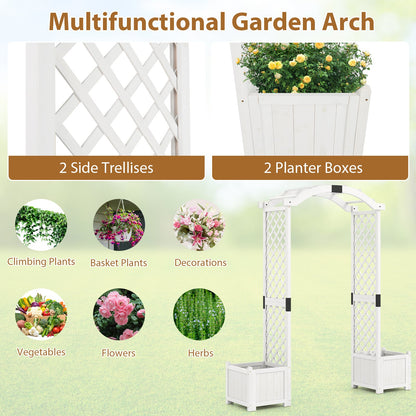 Wooden Garden Arbor with Planter and Trellis for Climbing Plants Decorations