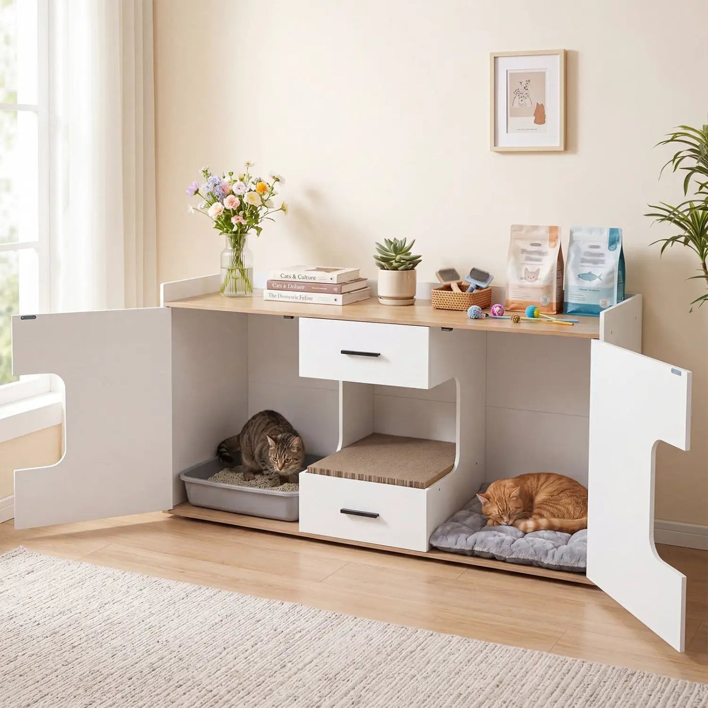 Cat House Cabinet with Litter Box Storage