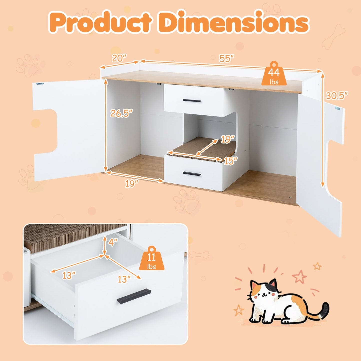 Cat House Cabinet with Litter Box Storage