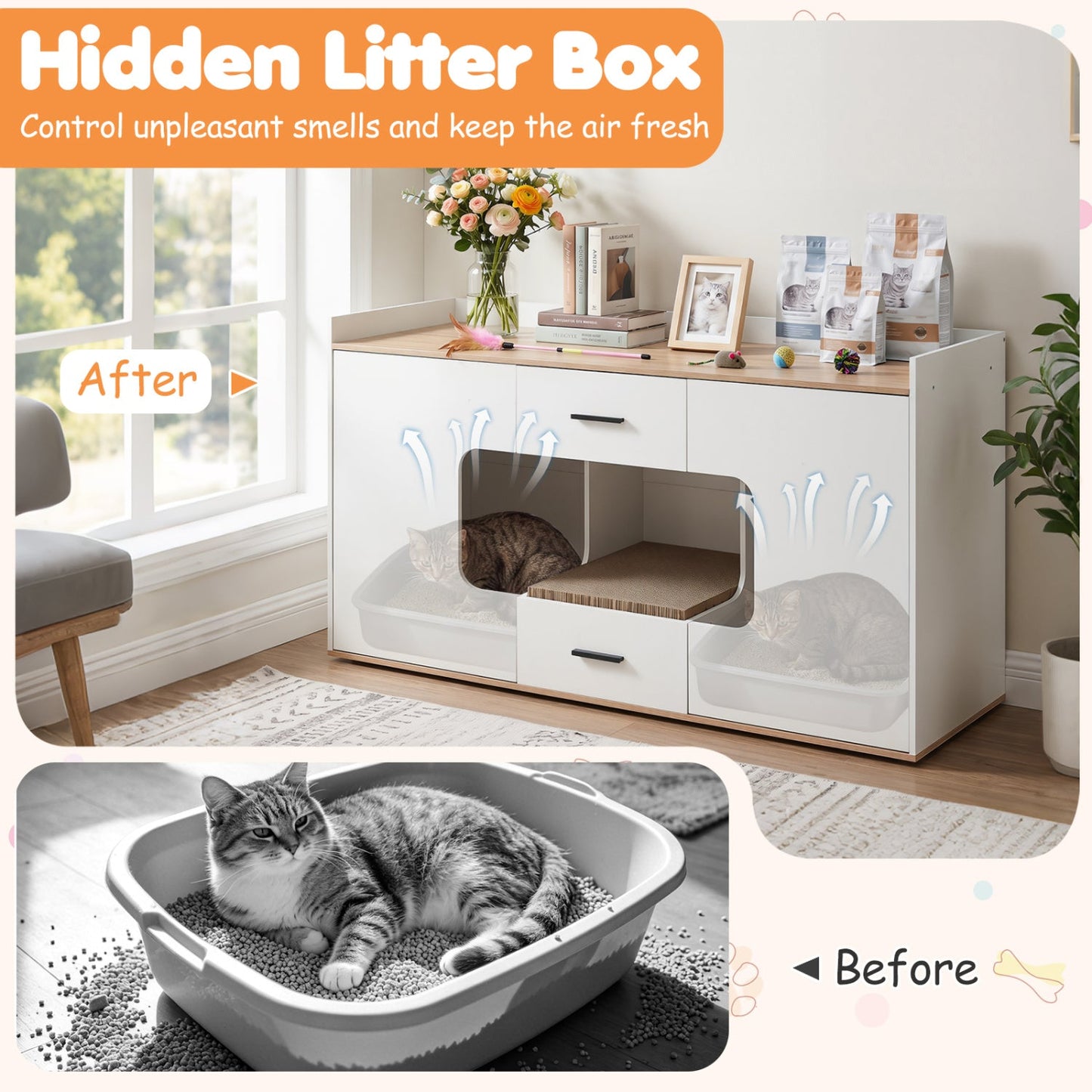 Cat House Cabinet with Litter Box Storage