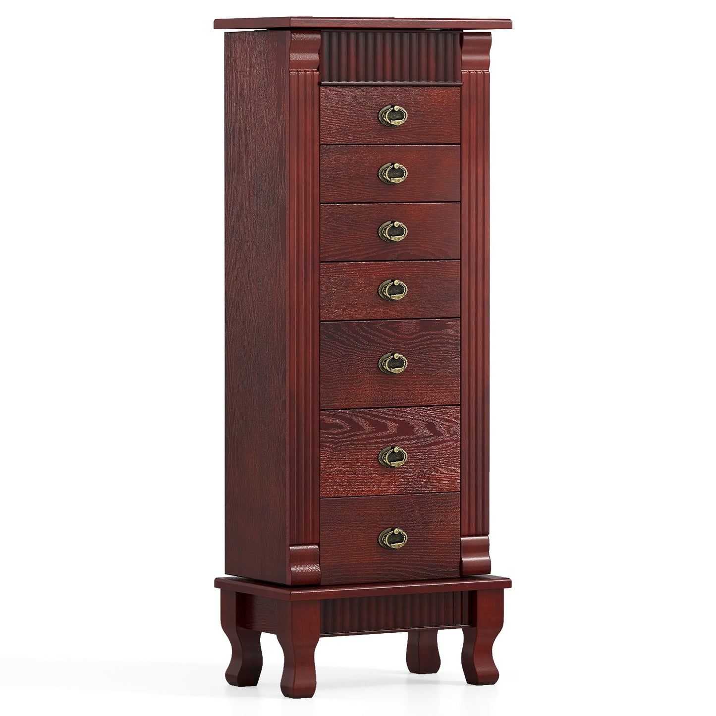 Wooden Jewelry Armoire Cabinet Storage Chest with Drawers and Swing Doors