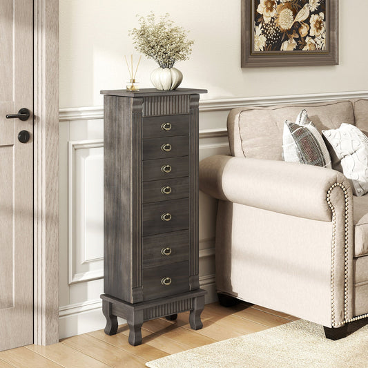 Wooden Jewelry Armoire Cabinet Storage Chest with Drawers and Swing Doors