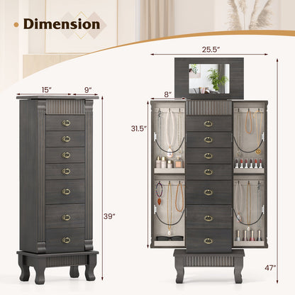 Wooden Jewelry Armoire Cabinet Storage Chest with Drawers and Swing Doors